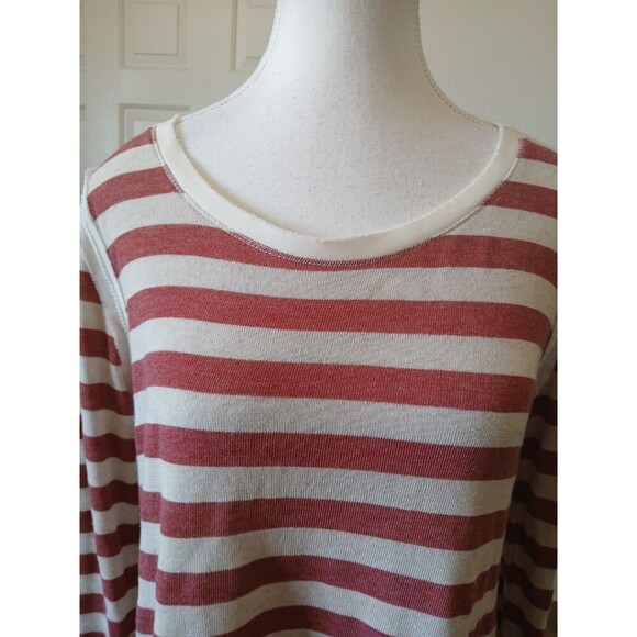 Jolt Women's Top XL Long Sleeve Beige Red Striped Lace Button Back Preppy - Picture 8 of 15